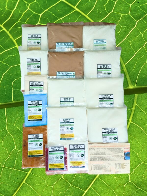 Minerales, sales y roca para enriquecer 180 litros de biol