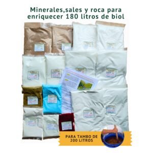 Minerales, sales y roca para enriquecer 180 litros de biol
