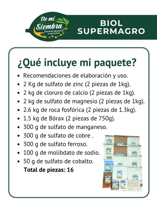 Minerales, sales y roca para enriquecer 180 litros de biol