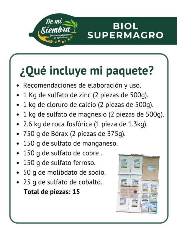 Minerales,sales y roca para enriquecer 90 litros de biol