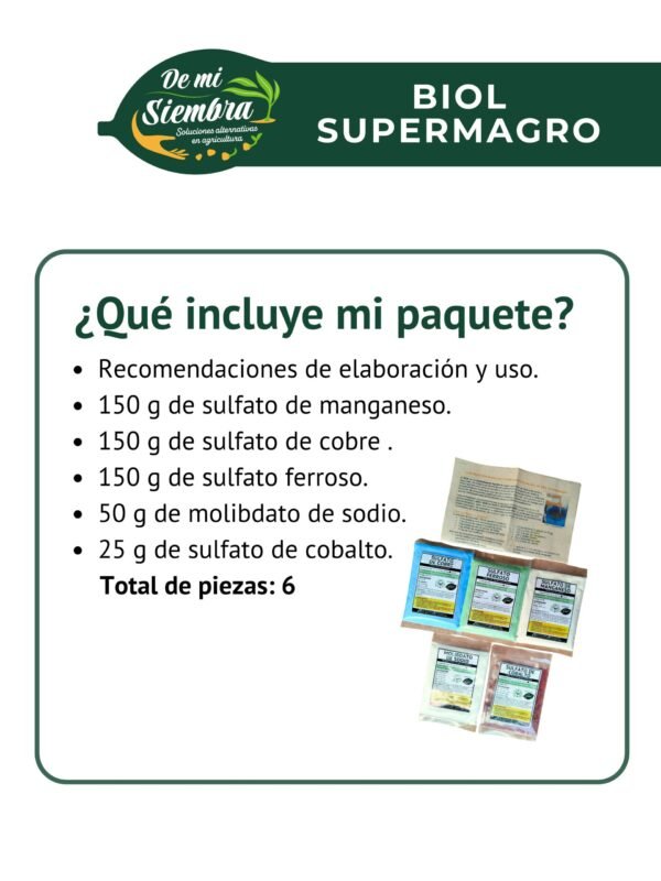 ¿que contiene mi paquete de micronutrientes 90 litros Micronutrientes para enriquecer 100 litros de biofertilizante biol