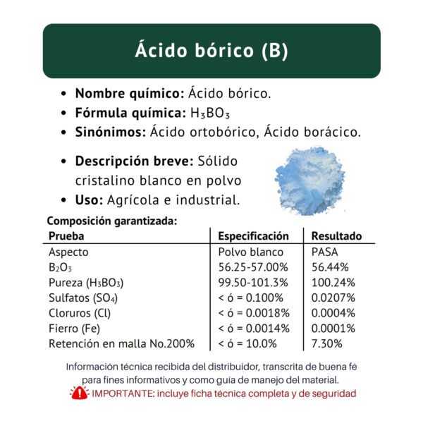 Ácido bórico, ficha técnica breve
