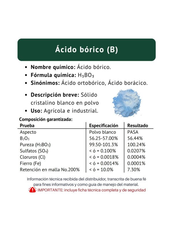 Ácido bórico, ficha técnica breve