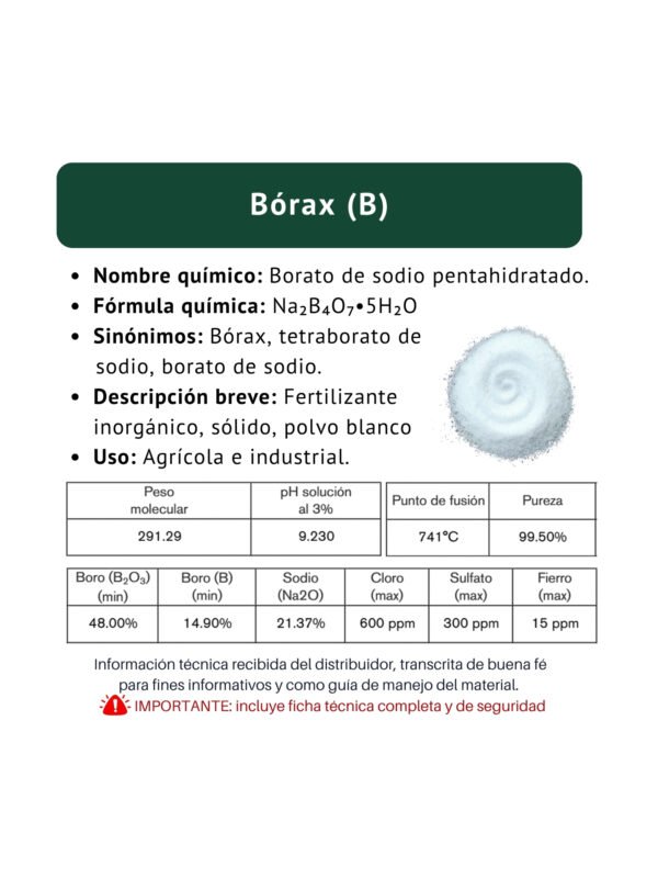 bórax, ficha técnica breve