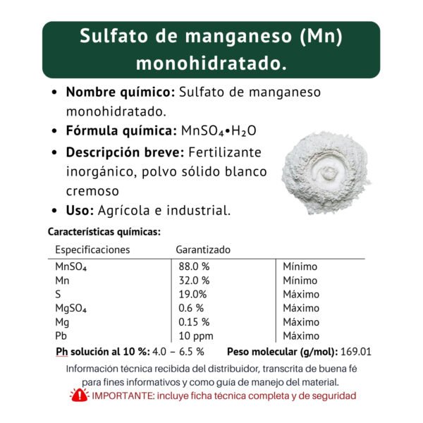 sulfato de manganeso monohidratado, ficha técnica breve