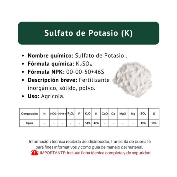 sulfato de potasio, ficha técnica breve