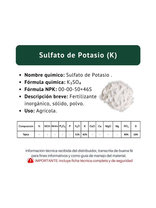 sulfato de potasio, ficha técnica breve