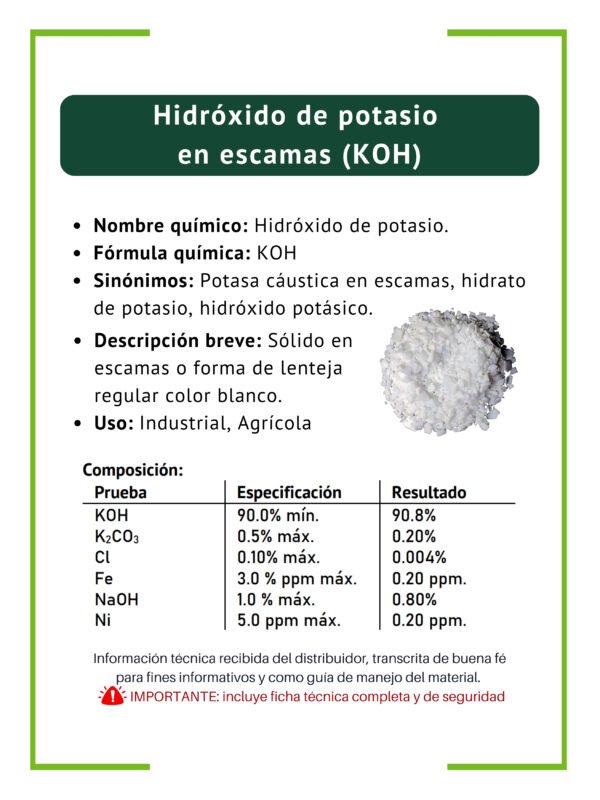 Hidróxido de potasio en escamas DMS, ficha técnica rápida Hidroxido de potasio
