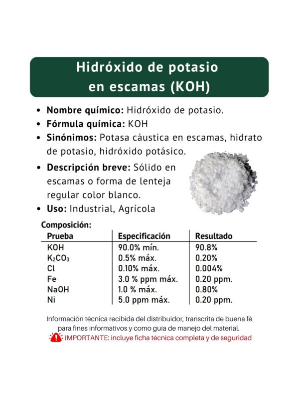 hidróxido de potasio en escamas dms, ficha técnica rápida hidróxido de potasio en escamas dms, ficha técnica rápida