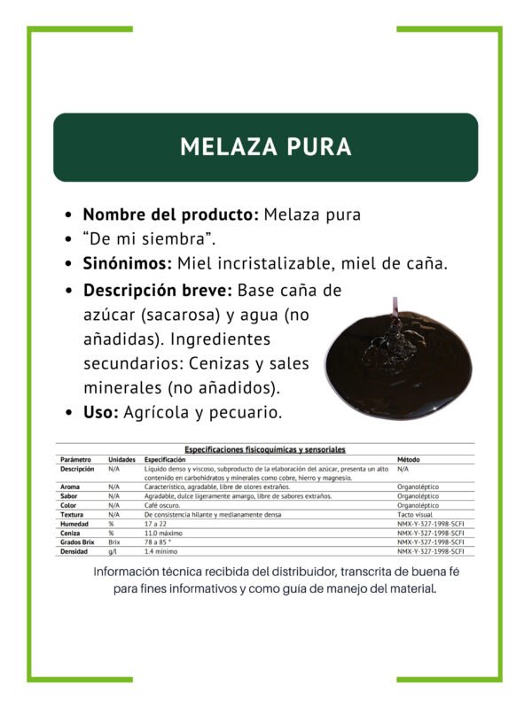 Melaza pura DMS, ficha técnica rápida Melaza pura
