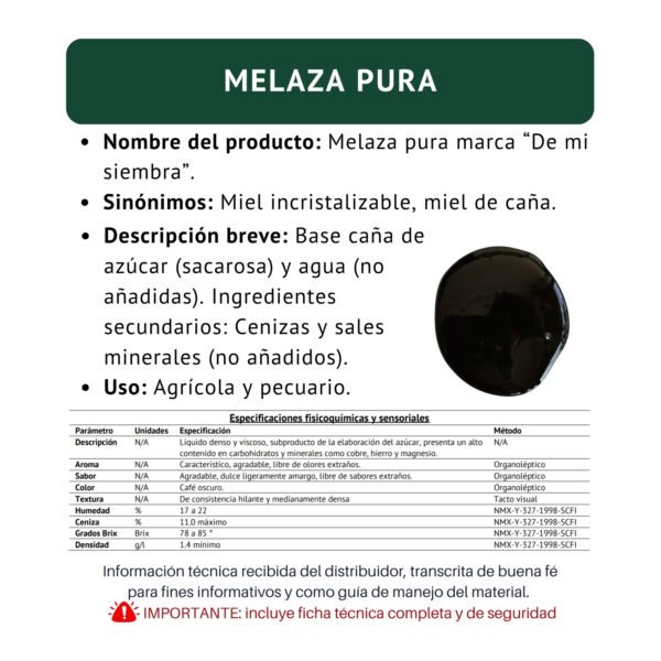 melaza pura dms, ficha técnica rápida