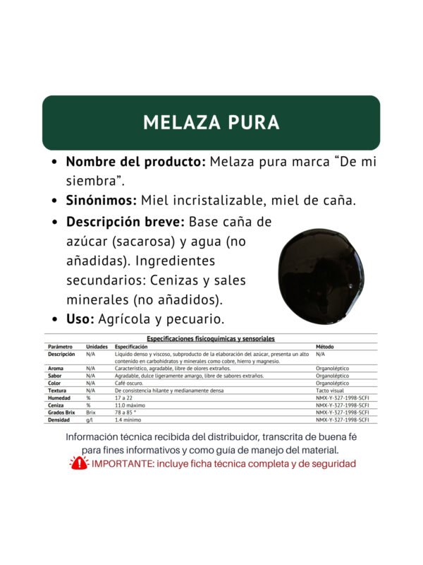melaza pura dms, ficha técnica rápida