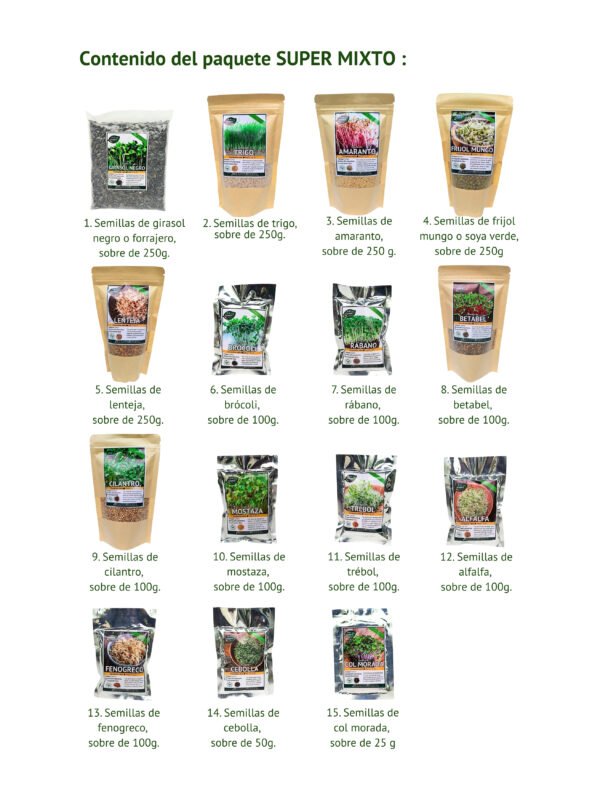 Paquete super mixto de semillas para germinados y brotes