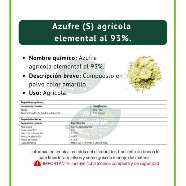 azufre elemental, ficha técnica breve