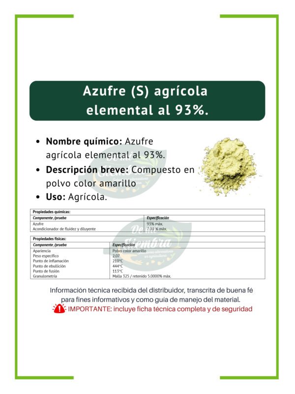 azufre elemental, ficha técnica breve