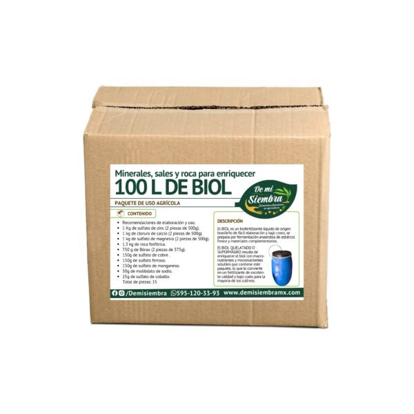minerales,sales y roca para enriquecer 100 litros de biol en caja