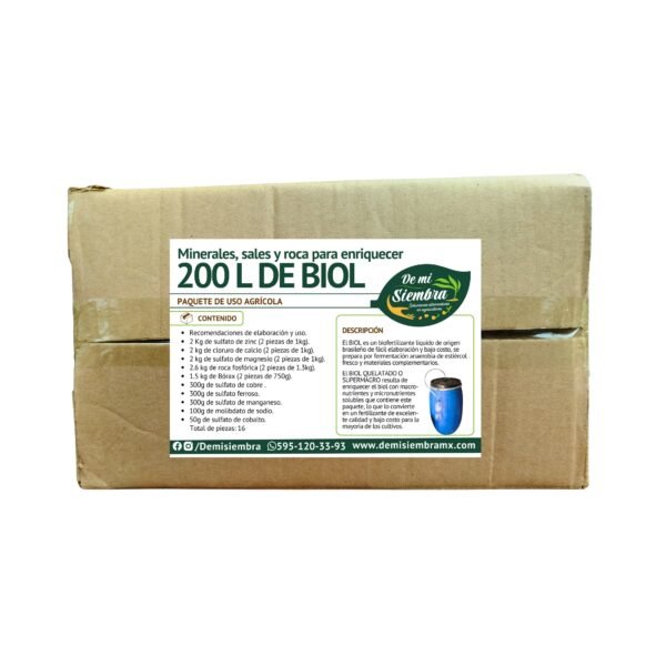 minerales,sales y roca para enriquecer 200 litros de biol en caja