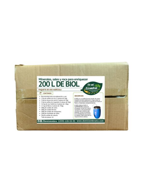 minerales,sales y roca para enriquecer 200 litros de biol en caja