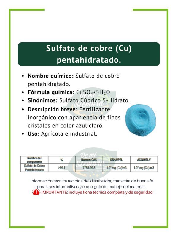 sulfato de cobre pentahidratado, ficha técnica breve